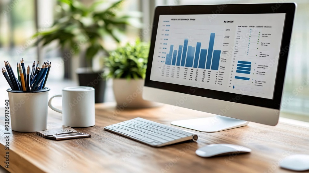 Poster A digital dashboard displaying a person's financial health with sections for budgeting savings and debt management Stock Photo with copy space