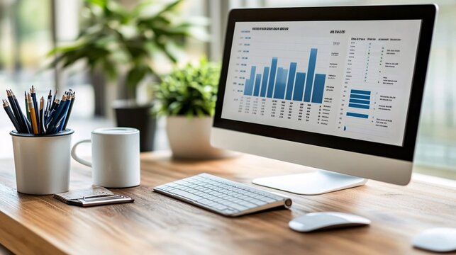 A digital dashboard displaying a person's financial health with sections for budgeting savings and debt management Stock Photo with copy space