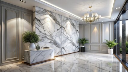 Elegant white marble wall with subtle grey veining, adding a touch of sophistication and luxury to any interior design or architectural setting.