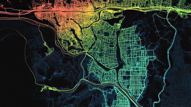 Technical aerial visual, 3D LiDAR GIS aerial map satellite scan model isolated, showing Kent. Elevation, topography, render