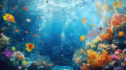 Fototapeta premium Underwater Paradise: Vibrant Coral Reef & Colorful Fish