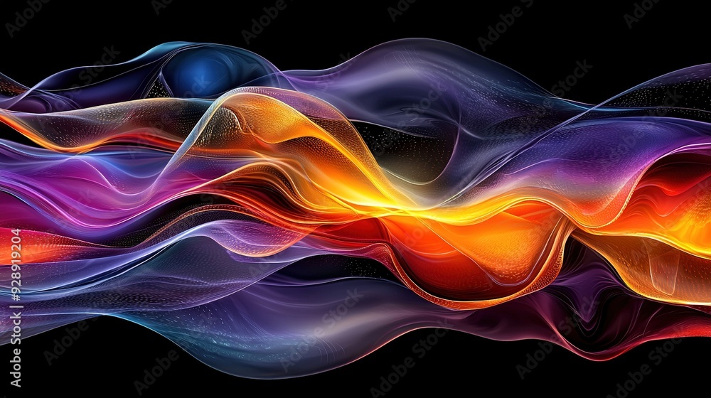 Poster multi-colored wave on black background with space for text/image