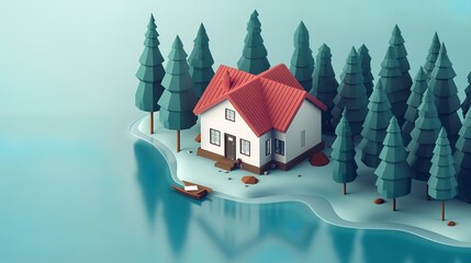 Tranquil Lakefront Property in 3D View