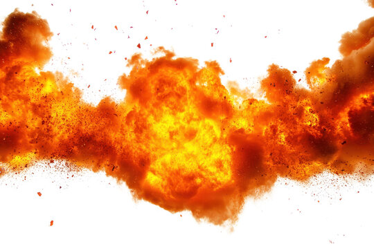 Dynamic explosion with intense flames and smoke, perfect for action scenes and special effects. High resolution fiery blast on a transparent background.