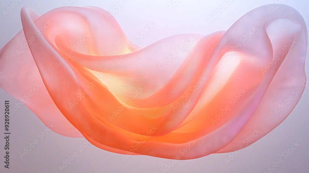 Poster a high-focus image of a light-colored object with a faintly blurred depiction of fabric flapping in 