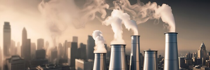 A whole new steel pipeline coming from the modern Eco Power Plant . air pollution, eco concept fictional design poster