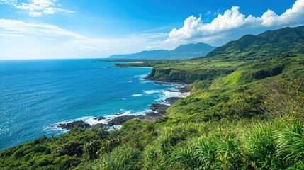Fototapeta premium Coastal Landscape with Mountains and Ocean