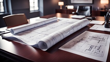 A table with a large sheet of paper and several smaller sheets of paper on it
