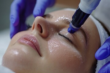 Close-Up of Facial Peeling Treatment Hydro Microdermabrasion at Cosmetic Clinic