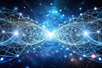 Fototapeta premium Quantum Entanglement: Intertwined data forms in ethereal shades of white and blue, symbolizing interconnectedness and possibilities