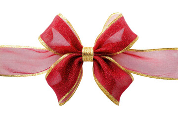 Elegant red and gold ribbon bow on transparent background, perfect for gift wrapping, festive decorations, and holiday crafts.