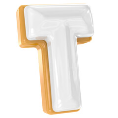 Brown With White font letter T 3D render illustration isolated