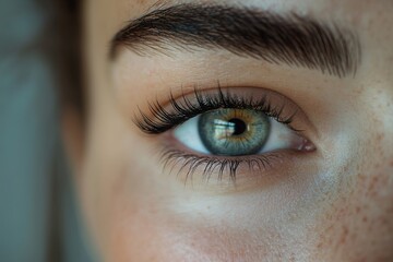 Obraz premium Detailed View of Long Eyelashes on Woman Eye, Eyelash Extension