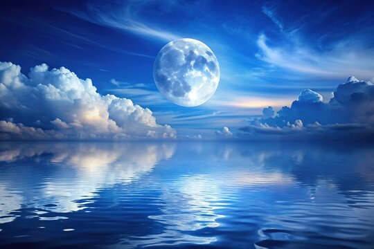 Silent Night Contemplation: Serene, meditative, reflective, blue and white, moonlit sky