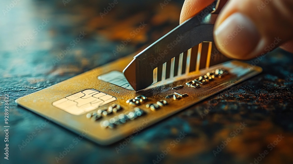 Aufkleber a person cutting up an old credit card with scissors symbolizing a commitment to financial health an