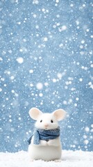 Fototapeta premium A joyful little mouse gliding on ice in a pastel winter wonderland with a cozy scarf