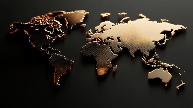 Fototapeta Golden world map on black background, close-up view.