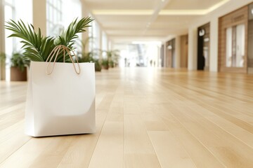 A modern interior space featuring a stylish shopping bag with a plant accent, creating a fresh and inviting atmosphere.