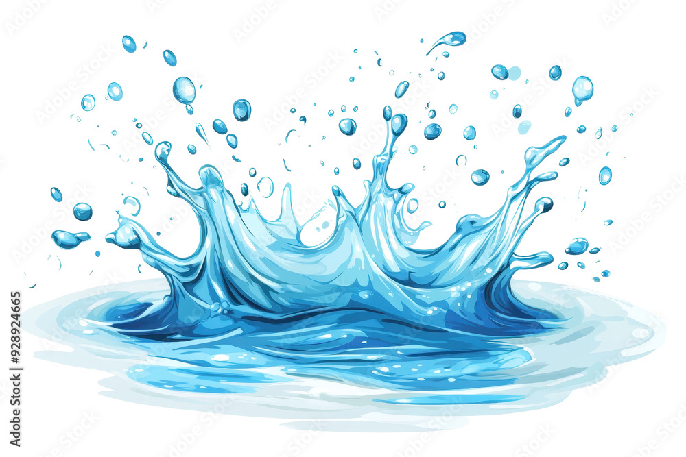 Poster illustration of a vibrant water splash showcasing detailed droplets in motion, creating a dynamic vi