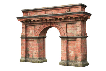Obraz premium Historic brick archway isolated on transparent background. Classical architectural structure with intricate details and aged texture.