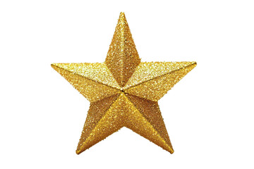 Obraz premium Shiny golden star with glitter texture, perfect for festive decorations or design projects. Isolated on a transparent background.