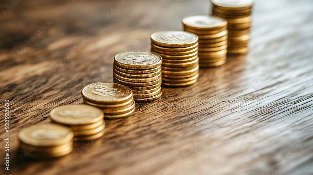 Poster An infographic explaining how compound interest works with visuals of growing stacks of coins or graphs showing exponential growth Stock Photo with copy space