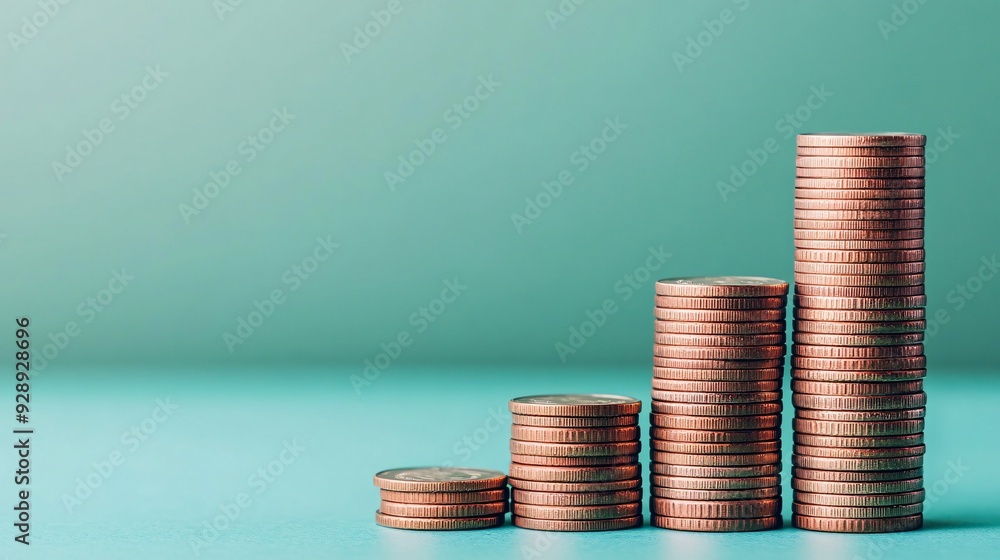 Poster An infographic explaining how compound interest works with visuals of growing stacks of coins or graphs showing exponential growth Stock Photo with copy space