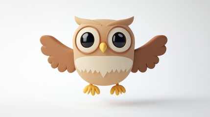 Cute Cartoon Owl with Big Eyes and Wings