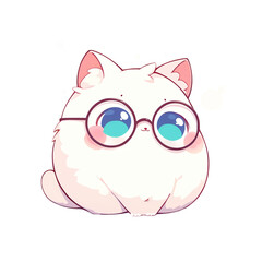 Cute chubby kitty wearing glasses, isolated on a transparent background