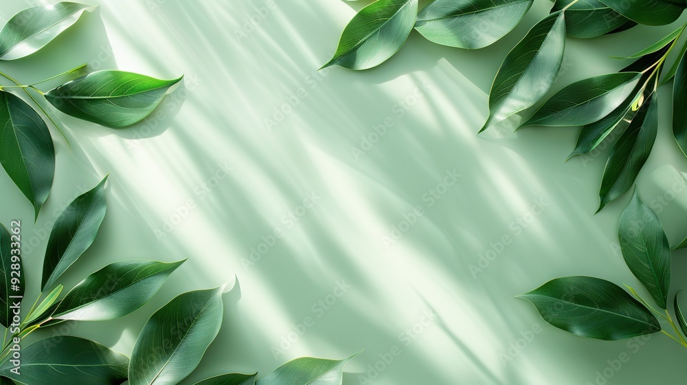 Poster a cluster of green foliage against a soft green backdrop with a leaf shadow on the left edge of the 