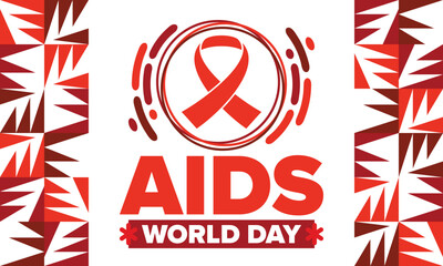 Obraz premium World Aids Day. Red ribbon symbol. Awareness and prevention hiv. Medical healthcare concept. Human support and protection. Celebrated annual in December 1. Poster, banner and background. Vector
