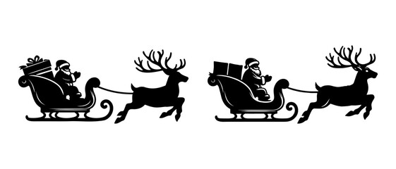 santa's sleigh silhouette. Santa Claus silhouette black filled vector Illustration icon.