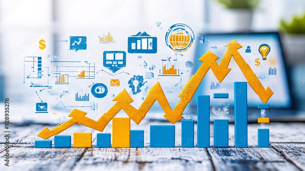 Poster An illustration showing the relationship between risk and reward in investments with visuals of different risk levels and their potential returns Stock Photo with copy space