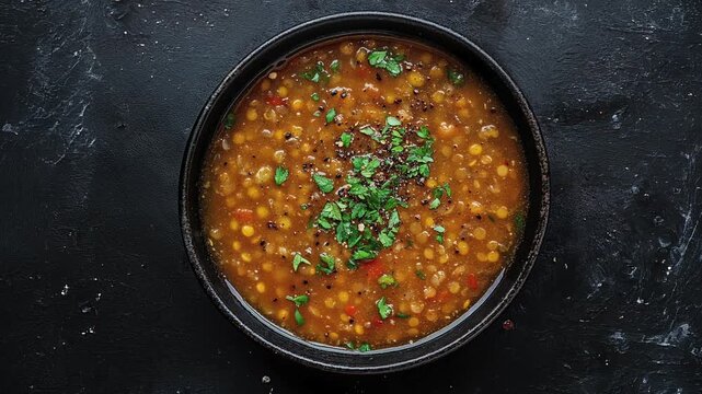 Bowl of Hearty Lentil Soup with Fresh Parsley Garnish