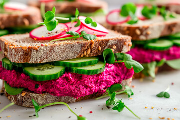 vegan sandwiches with beets on the table