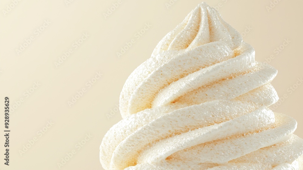 Poster a close-up image of an appetizing ice cream cone with white frosting against a lighter backdrop