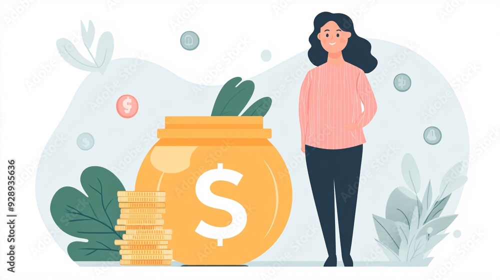 Aufkleber An infographic explaining how to save for a big purchase with tips on budgeting cutting unnecessary expenses and setting up a dedicated savings account Stock Photo with copy space