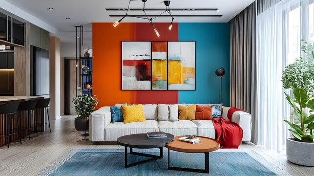Vibrant and Modern Accent Wall Decor in a Chic Home Interior