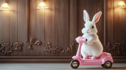Cute Bunny on a Pink Scooter