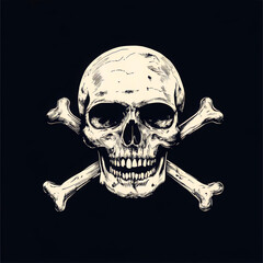Logo vector style illustration of pirate skull and crossbones on black background.