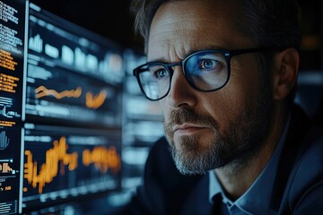 Professional Analyzing Data with Cutting-Edge Technology in Contemporary Office