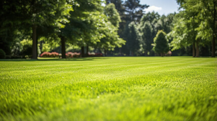 Obraz premium View of a lush green lawn. Soft blurred background.
