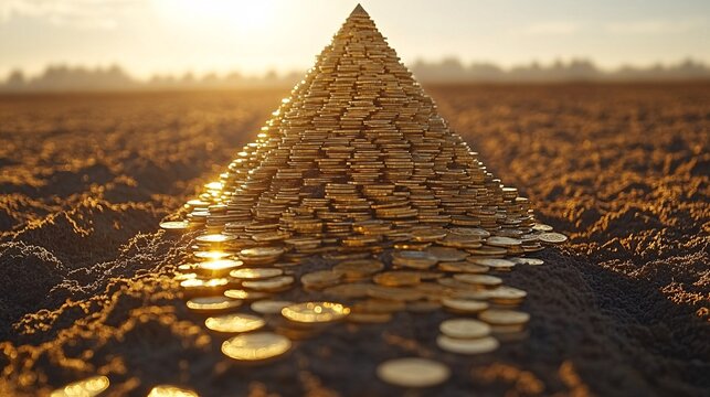 An illustration of a financial pyramid showing the different levels of financial security from basic needs to wealth-building and financial independence Stock Photo with copy space