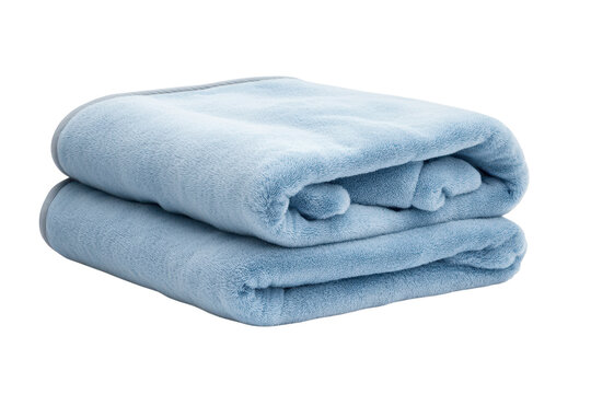 Cozy blue blanket folded neatly, perfect for adding warmth and style to any room or outdoor setting.