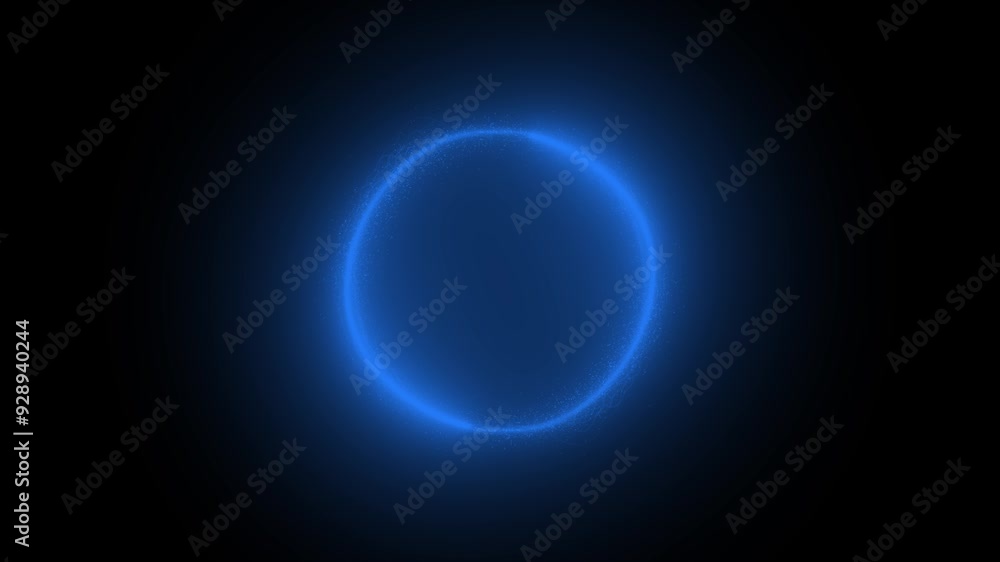 Poster royal blue glowing particles element rotating in circular motion on black background, element for in