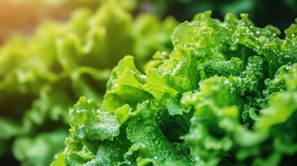 Fresh Green Lettuce with Dew Drops