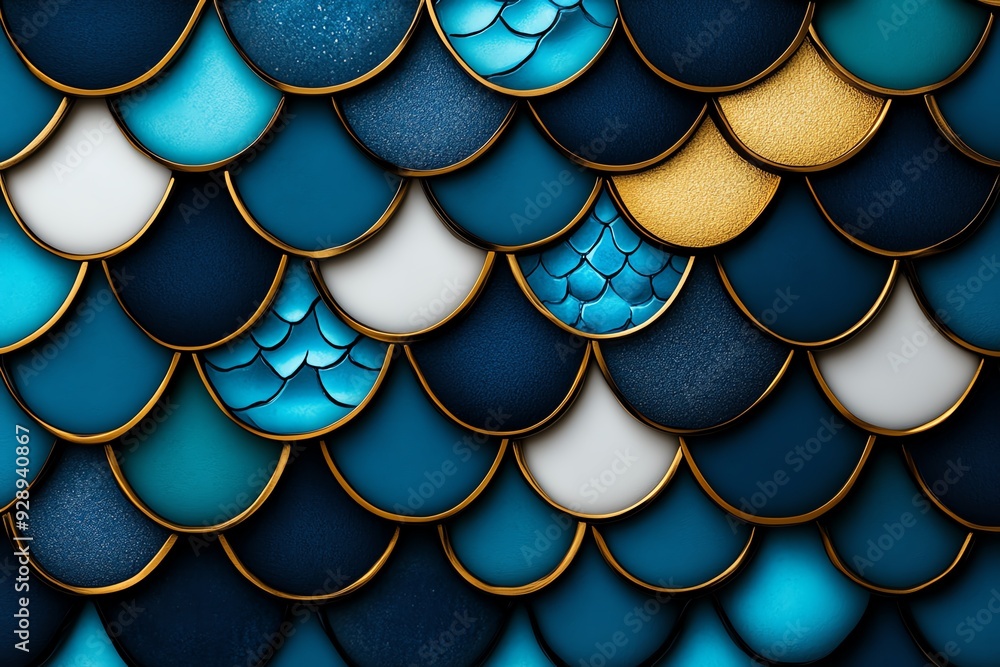 Poster a minimalist illustration of a mermaid's scales, focusing on the pattern and texture with a limited 