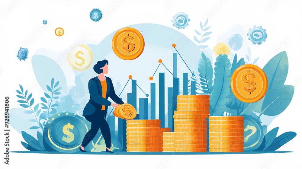 Poster An infographic showing how to create a financial plan with steps for setting goals creating a budget saving and investing Stock Photo with copy space