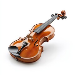 Fototapeta premium A violin, classical music instrument, 3D rendering, polished wood with strings, isolated on white background