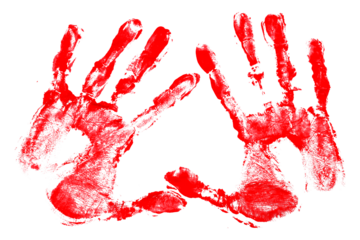 Red handprints isolated on transparent background.